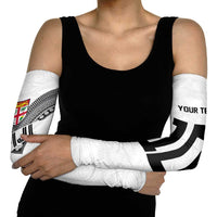 Custom Rugby Fiji Arm Sleeves Fijian Masi Tribal Sporty Style White Color - Polynesian Pride