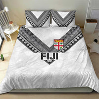 Rugby Fiji Bedding Set Fijian Masi Tribal Sporty Style White Color - Polynesian Pride