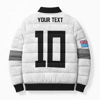 Custom Rugby Fiji Bomber Puffer Jacket Fijian Masi Tribal Sporty Style White Color - Polynesian Pride