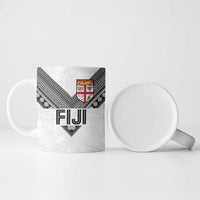 Custom Rugby Fiji Ceramic Mug Fijian Masi Tribal Sporty Style White Color - Polynesian Pride