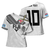 Custom Rugby Fiji Cross Shoulder Shirt Fijian Masi Tribal Sporty Style White Color - Polynesian Pride