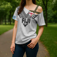 Custom Rugby Fiji Cross Shoulder Shirt Fijian Masi Tribal Sporty Style White Color - Polynesian Pride
