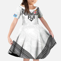 Custom Rugby Fiji Family Matching Mermaid Dress and Hawaiian Shirt Fijian Masi Tribal Sporty Style White Color - Polynesian Pride