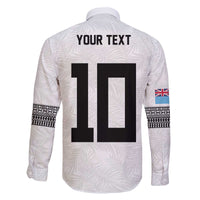 Custom Rugby Fiji Family Matching Off The Shoulder Long Sleeve Dress and Hawaiian Shirt Fijian Masi Tribal Sporty Style White Color - Polynesian Pride