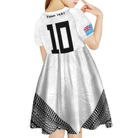 Custom Rugby Fiji Kid Short Sleeve Dress Fijian Masi Tribal Sporty Style White Color - Polynesian Pride