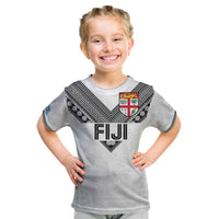 Custom Rugby Fiji Kid T Shirt Fijian Masi Tribal Sporty Style White Color - Polynesian Pride