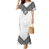 Custom Rugby Fiji Mermaid Dress Fijian Masi Tribal Sporty Style White Color - Polynesian Pride