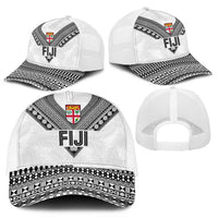 Rugby Fiji Mesh Trucker Cap Fijian Masi Tribal Sporty Style White Color - Polynesian Pride