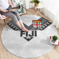 Rugby Fiji Round Carpet Fijian Masi Tribal Sporty Style White Color - Polynesian Pride
