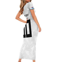 Custom Rugby Fiji Short Sleeve Bodycon Dress Fijian Masi Tribal Sporty Style White Color - Polynesian Pride
