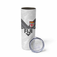 Custom Rugby Fiji Skinny Tumbler Fijian Masi Tribal Sporty Style White Color - Polynesian Pride