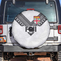 Rugby Fiji Spare Tire Cover Fijian Masi Tribal Sporty Style White Color - Polynesian Pride