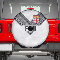 Rugby Fiji Spare Tire Cover Fijian Masi Tribal Sporty Style White Color - Polynesian Pride