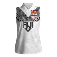 Custom Rugby Fiji Women Sleeveless Polo Shirt Fijian Masi Tribal Sporty Style White Color - Polynesian Pride