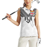Custom Rugby Fiji Women Sleeveless Polo Shirt Fijian Masi Tribal Sporty Style White Color - Polynesian Pride