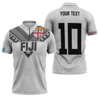 Custom Rugby Fiji Zipper Polo Shirt Fijian Masi Tribal Sporty Style White Color - Polynesian Pride