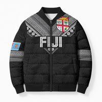 Custom Rugby Fiji Bomber Puffer Jacket Fijian Masi Tribal Sporty Style Black Color - Polynesian Pride