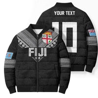 Custom Rugby Fiji Bomber Puffer Jacket Fijian Masi Tribal Sporty Style Black Color - Polynesian Pride