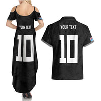 Custom Rugby Fiji Couples Matching Summer Maxi Dress and Hawaiian Shirt Fijian Masi Tribal Sporty Style Black Color - Polynesian Pride