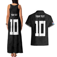 Custom Rugby Fiji Couples Matching Tank Maxi Dress and Hawaiian Shirt Fijian Masi Tribal Sporty Style Black Color - Polynesian Pride