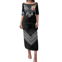 Custom Rugby Fiji Family Matching Puletasi and Hawaiian Shirt Fijian Masi Tribal Sporty Style Black Color - Polynesian Pride