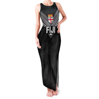 Custom Rugby Fiji Family Matching Tank Maxi Dress and Hawaiian Shirt Fijian Masi Tribal Sporty Style Black Color - Polynesian Pride