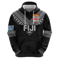 Custom Rugby Fiji Hoodie Fijian Masi Tribal Sporty Style Black Color - Polynesian Pride