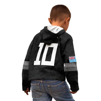 Custom Rugby Fiji Kid Hoodie Fijian Masi Tribal Sporty Style Black Color - Polynesian Pride