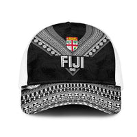 Rugby Fiji Mesh Trucker Cap Fijian Masi Tribal Sporty Style Black Color LT03 One Size White Black - Polynesian Pride