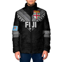 Custom Rugby Fiji Padded Jacket Fijian Masi Tribal Sporty Style Black Color - Polynesian Pride