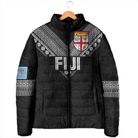 Custom Rugby Fiji Padded Jacket Fijian Masi Tribal Sporty Style Black Color - Polynesian Pride