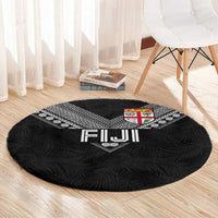 Rugby Fiji Round Carpet Fijian Masi Tribal Sporty Style Black Color - Polynesian Pride