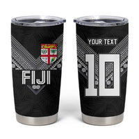 Custom Rugby Fiji Tumbler Cup Fijian Masi Tribal Sporty Style Black Color - Polynesian Pride
