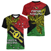 Papua New Guinea Southern Highlands Province Women V Neck T Shirt PNG Birds Of Paradise Polynesian Arty Style LT03 - Polynesian Pride