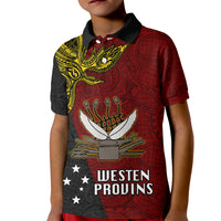 Papua New Guinea Western Province Kid Polo Shirt PNG Birds Of Paradise Polynesian Arty Style LT03 Kid Red - Polynesian Pride