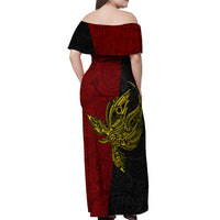 Papua New Guinea Western Province Off Shoulder Maxi Dress PNG Birds Of Paradise Polynesian Arty Style LT03 - Polynesian Pride