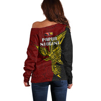 Papua New Guinea Western Province Off Shoulder Sweater PNG Birds Of Paradise Polynesian Arty Style LT03 - Polynesian Pride