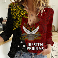 Personalised Papua New Guinea Western Province Women Casual Shirt PNG Birds Of Paradise Polynesian Arty Style LT03 Female Red - Polynesian Pride