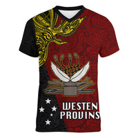 Personalised Papua New Guinea Western Province Women V Neck T Shirt PNG Birds Of Paradise Polynesian Arty Style LT03 Female Red - Polynesian Pride