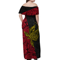 Papua New Guinea Sandaun Province Off Shoulder Maxi Dress PNG Birds Of Paradise Polynesian Arty Style LT03 - Polynesian Pride