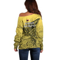 Papua New Guinea National Capital District Off Shoulder Sweater PNG Birds Of Paradise Polynesian Arty Style LT03 - Polynesian Pride