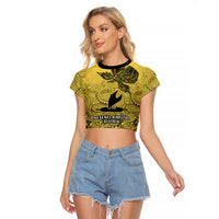 Papua New Guinea National Capital District Raglan Cropped T Shirt PNG Birds Of Paradise Polynesian Arty Style LT03 Female Yellow - Polynesian Pride