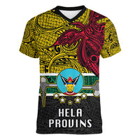 Papua New Guinea Hela Province Women V Neck T Shirt PNG Birds Of Paradise Polynesian Arty Style LT03 Female Yellow - Polynesian Pride