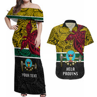 Personalised Papua New Guinea Hela Province Couples Matching Off Shoulder Maxi Dress and Hawaiian Shirt PNG Birds Of Paradise Polynesian Arty Style LT03 Yellow - Polynesian Pride