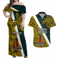 Personalised Papua New Guinea Jiwaka Province Couples Matching Off Shoulder Maxi Dress and Hawaiian Shirt PNG Birds Of Paradise Polynesian Arty Style LT03 Yellow - Polynesian Pride