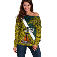 Personalised Papua New Guinea Jiwaka Province Off Shoulder Sweater PNG Birds Of Paradise Polynesian Arty Style LT03 Women Yellow - Polynesian Pride