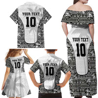 Custom Fiji Pacific Rugby 2024 Family Matching Off Shoulder Maxi Dress and Hawaiian Shirt Tapa Tribal and Fijian Masi Pattern