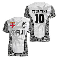 Custom Fiji Pacific Rugby 2024 Women V-Neck T-Shirt Tapa Tribal and Fijian Masi Pattern