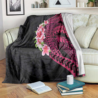 Hawaiian Tropical Plumeria Art Polynesian Tattoo Blanket Black and Bright Pink Color LT03 Pink - Polynesian Pride