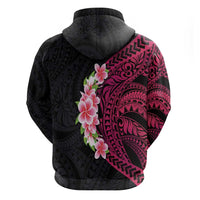 Hawaiian Tropical Plumeria Art Polynesian Tattoo Hoodie Black and Bright Pink Color